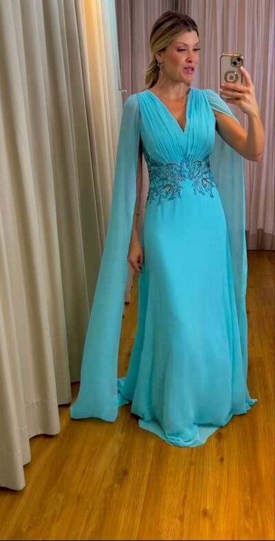Sky Blue Chiffon Mother of Bride and Groom Dress Evening Dress