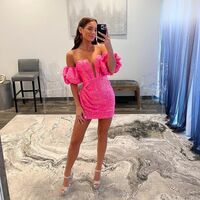 Cute A Line Sweetheart Hot Pink Sequins Short Homecoming Dress with Ruffled Sleeves - Thumbnail 1