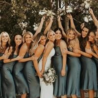 Simple Spaghetti Straps Silk Satin Tea Length Bridesmaid Dress - Thumbnail 2