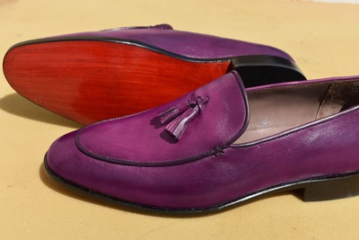 Men's Limited Edition Handmade Purple Bringle Color Idea Tassels Loafers Slips On Moccasin Dress Shoes