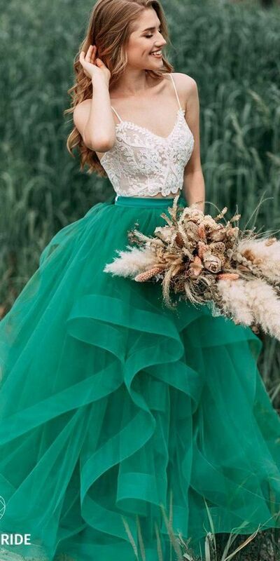 Two Pieces Green Lace Simple Wedding Dress Bridal Dress