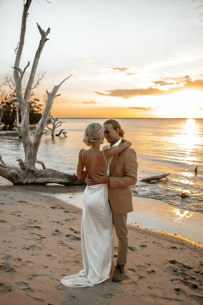 Simple Backless Beach Boho Wedding Dress Bridal Dress