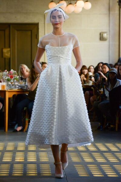 Simple Perals Tea-length Beach Boho Wedding Dress Bridal Dress