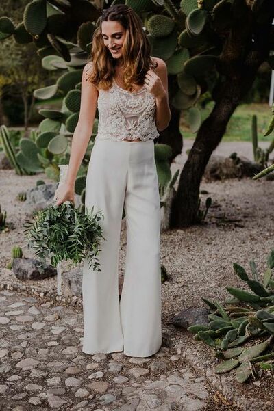 Simple Lace Two Pieces Beach Boho Wedding Jumpsuit Bridal Jumpsuit