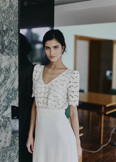 Simple Lace Beach Boho Wedding Dress Bridal Dress