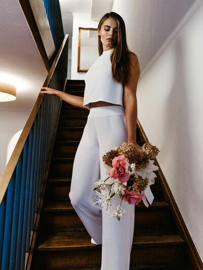 Simple Sheath Two Pieces Beach Boho Wedding Jumpsuit Bridal Jumpsuits