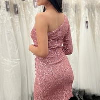Dusty Rose One-Shoulder Sequins Short Homecoming Dress - Thumbnail 1