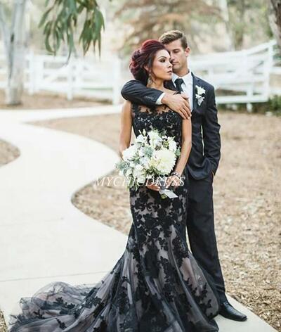 Mermaid Black Prom Dresses Sleeveless With Lace Appliques