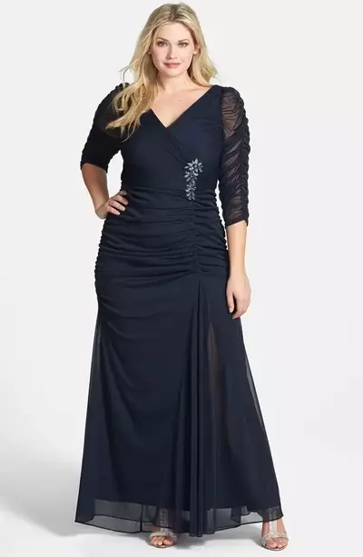 Navy Blue Chiffon Plus Size Mother of Biride/Groom Dress