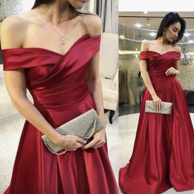 Red prom dresses off shoulder for women - Thumbnail 1