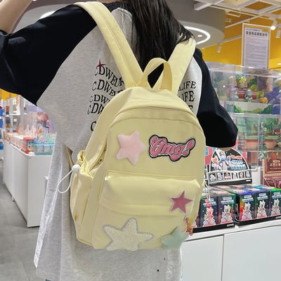 New fashion large-capacity five-pointed star pink iridescent macaron backpack