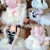Lovely Girl Maid Balletcore Coquette Lace Hearts Black Pink Strap Tulle Dress - Thumbnail 2