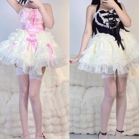 Lovely Girl Maid Balletcore Coquette Lace Hearts Black Pink Strap Tulle Dress - Thumbnail 5