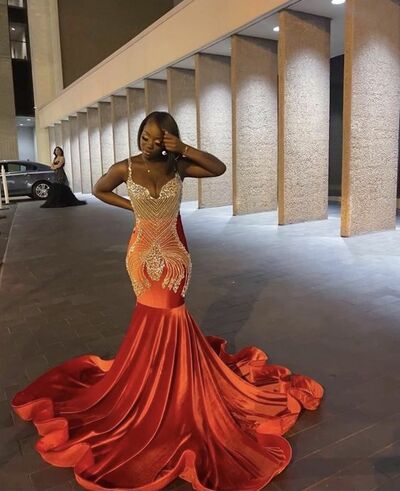 Orange Mermaid Lace Afrcian Prom Dress Evening Dress