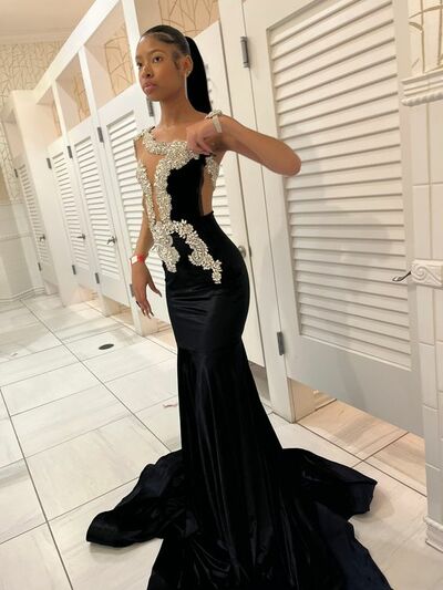 Black Mermaid Lace Afrcian Prom Dress Evening Dress