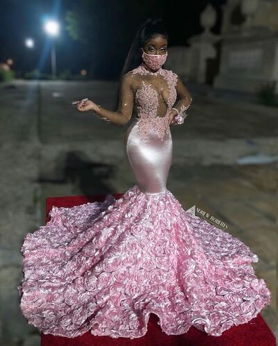 Pink Sheath Lace African Prom Dress Evening Dress