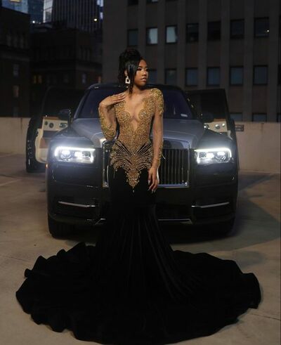 Black Mermaid Yellow Lace Appliques Afrcian Prom Dress Evening Dress