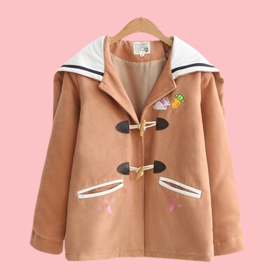 Cute Rabbit Ears Horn Button Navy Collar Preppy Wool Coat Jacket