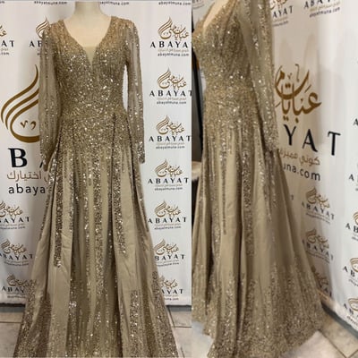 V neck mother of the bride dresses with sequins full sleeves - Thumbnail 1