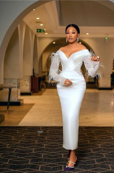 Simple Sheath Long Sleeve Ankle-length African Wedding Dress Bridal Gown