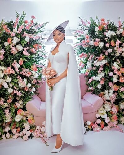 Simple Sheath Ankle-length with Shawl African Wedding Dress Bridal Gown