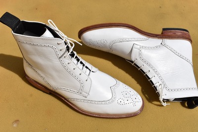 Hot Sale Men's Hand Stitch White Boot, Ankle High Rangers Leather Lace Up Boot