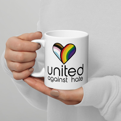 United Against Hate Phoenix Pride White glossy mug