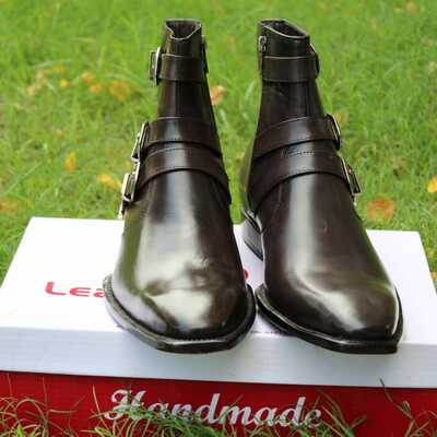 Handmade classic dark brown calf leather jodhpur boot - Thumbnail 5