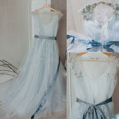 Sheer Neck Wedding Dresses Bridal Gown with Sash