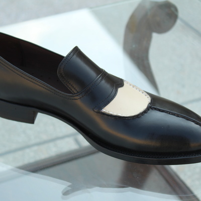 Classic handmade black cream color moccasin dress formal loafers shoes - Thumbnail 4