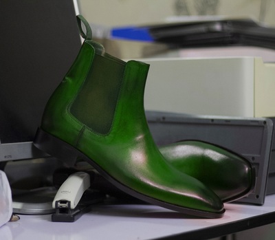 Men's Bespoke New Fashion Green Colour Chelsea Style Genuine Handmade Leather Ankle Boots