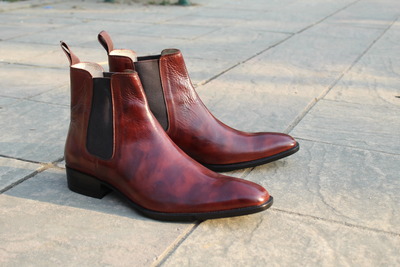 Classic Handmade Brown Patina Shaded Men Chelsea Boot