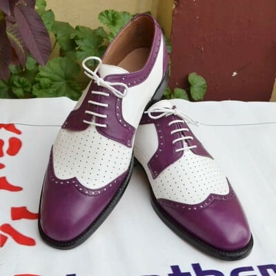 Classic and Unique Purple White Wingtip Oxford Dress Lace up Shoes For Men