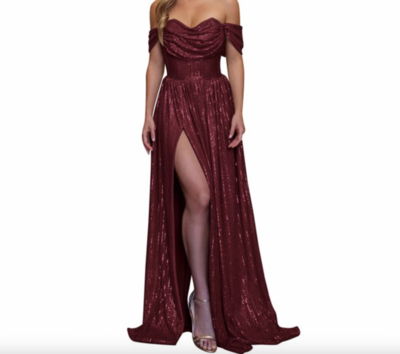 Off Shoulder Bridesmaid Dresses Sequins Slit Side