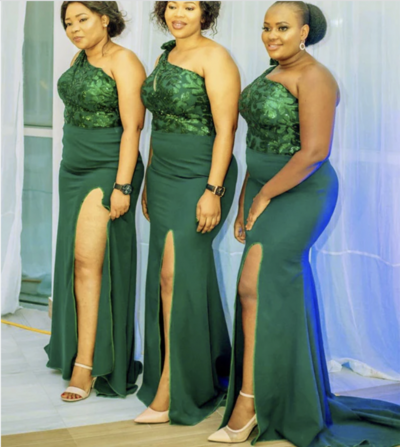One Shoulder Bridesmaid Dresses Green Sleeveless