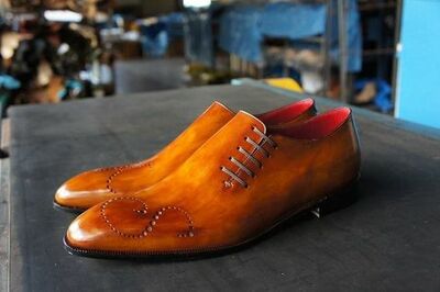 Best Hand Stitch Men's Side Lace Up Shoes, Genuine Leather Formal Shoes