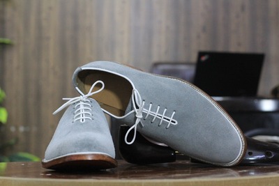 Men's Bespoke Lace Up Style Grey Color Genuine Suede Classic Shoes