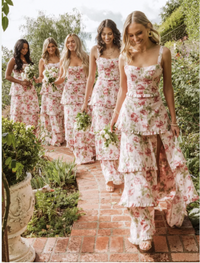 Straps Floral Bridesmaid Dresses Tired Print
