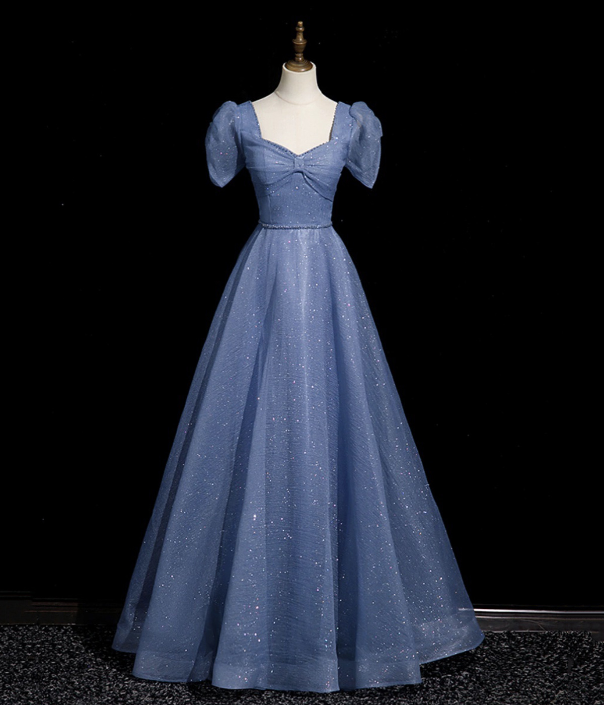 Blue Tulle Floor Length A-Line Prom Dress CT3586