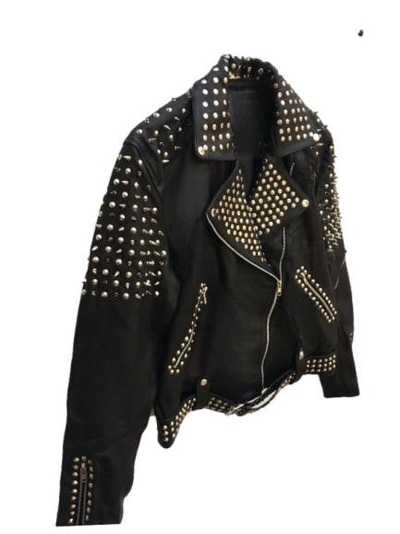 Men Black Leather Rock Punk Style Studded Spiked Biker Moto Jacket For Mens