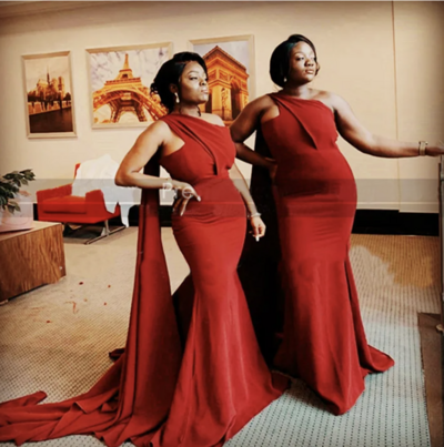 One Shoulder Bridesmaid Dresses with Watteau