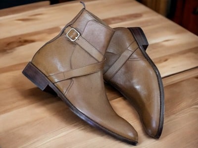 Bespoke Handmade Jodhpur Style Brown Color Pure Leather Men's Boots