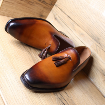 Brown shaded leather men classic tassel loafers dress shoes - Thumbnail 4