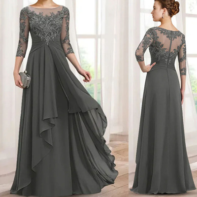 Grey Mother of the Bride Dresses Chiffon with Sleeves