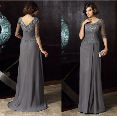 Square Long Mother of the Bride Dresses Gray Chiffon