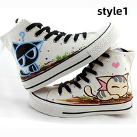 New cute cat hand-painted shoes casual couple shoes - Thumbnail 1