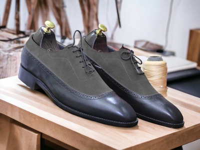 Men's Hand stitched Genuine Handmade Leather Suede Lace Up Style Classic Shoes