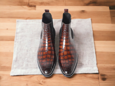 Men's Bespoke Handmade Alligator Texture Leather Chelsea Style Designer Boots