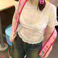 Colorful Kitty Cat See-through Lace Mesh Top - Thumbnail 1