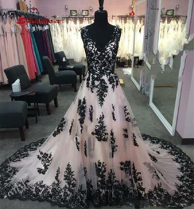 Sexy Black Lace Appliques Wedding Dresses Deep V neck Backless Tulle Ruched Court Train Real Photo Wedding Reception Dress Bridal Gowns,1609